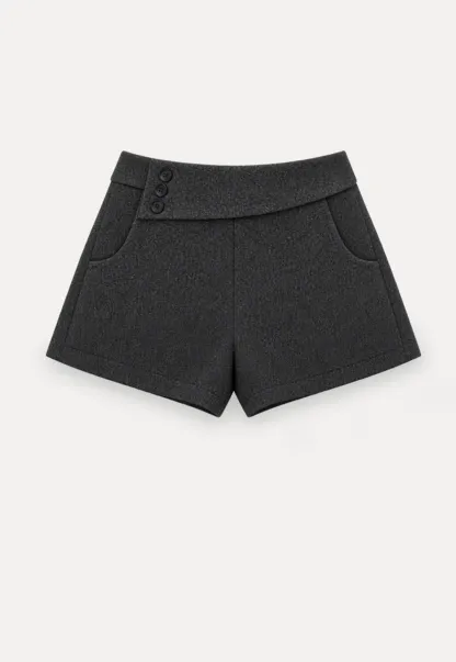 High Waist Button Detail Tailored Shorts