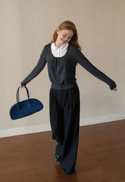 Pleated Wide Leg Casual Pants
