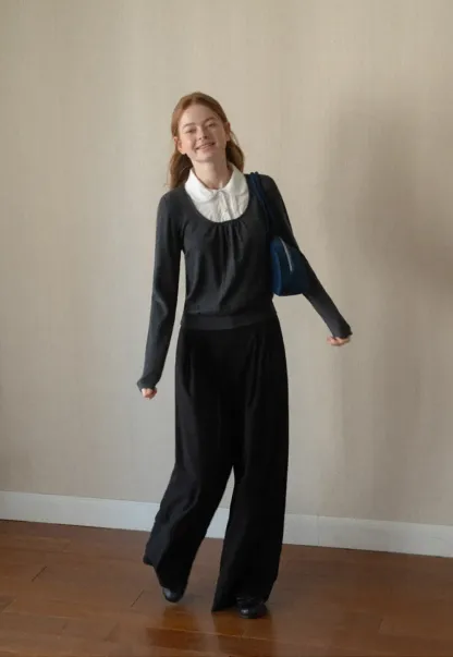 Pleated Wide Leg Casual Pants