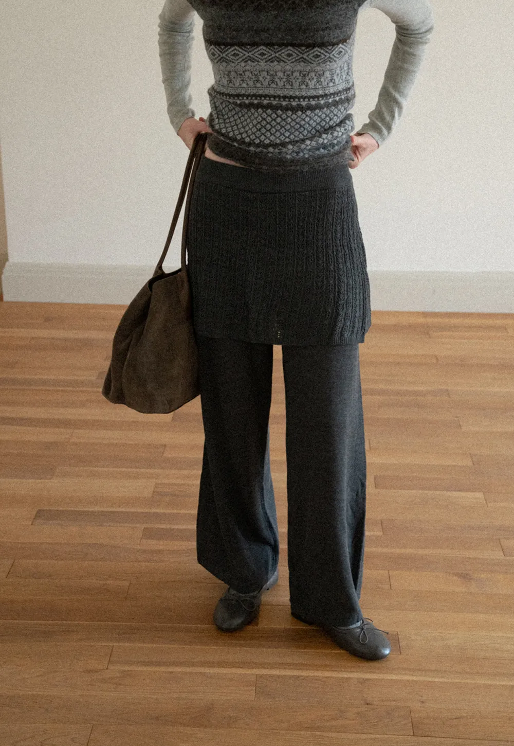 Wide Leg Ribbed Knit Casual Pants