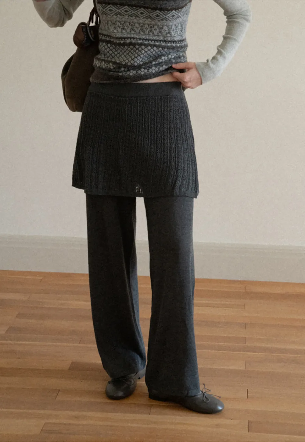 Wide Leg Ribbed Knit Casual Pants