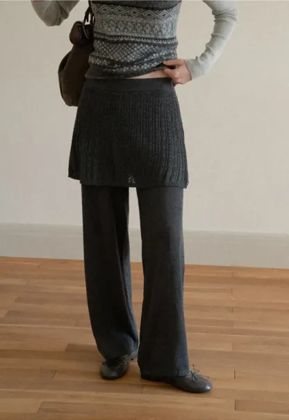 Wide Leg Ribbed Knit Casual Pants