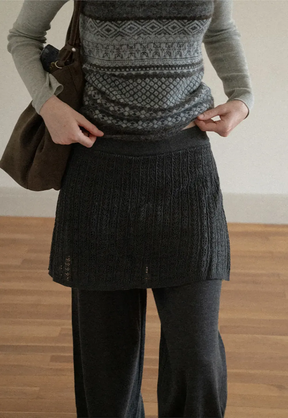 Wide Leg Ribbed Knit Casual Pants