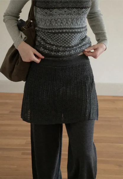 Wide Leg Ribbed Knit Casual Pants