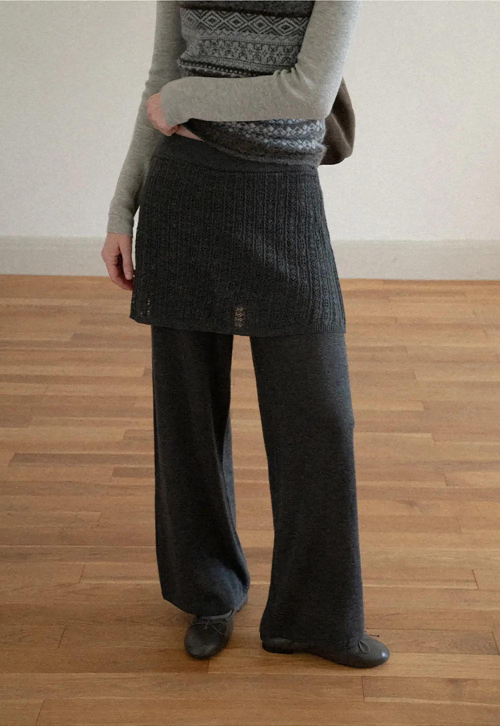 Wide Leg Ribbed Knit Casual Pants