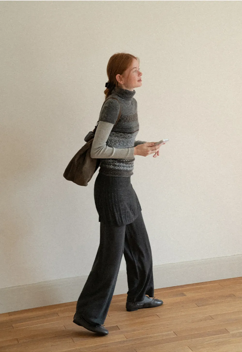 Wide Leg Ribbed Knit Casual Pants