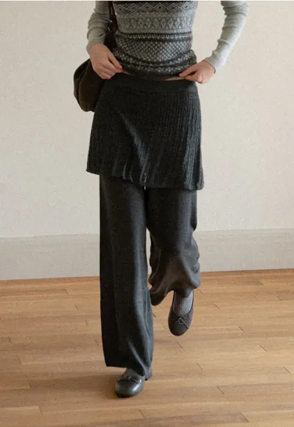 Wide Leg Ribbed Knit Casual Pants