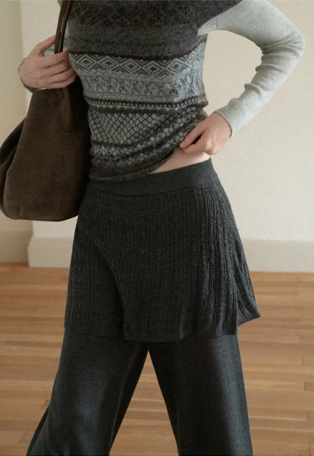 Wide Leg Ribbed Knit Casual Pants