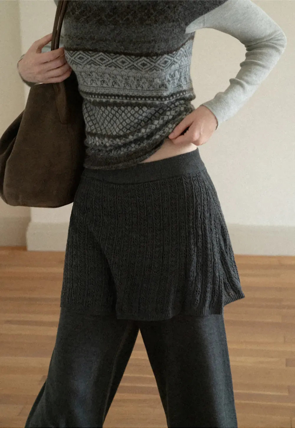Wide Leg Ribbed Knit Casual Pants