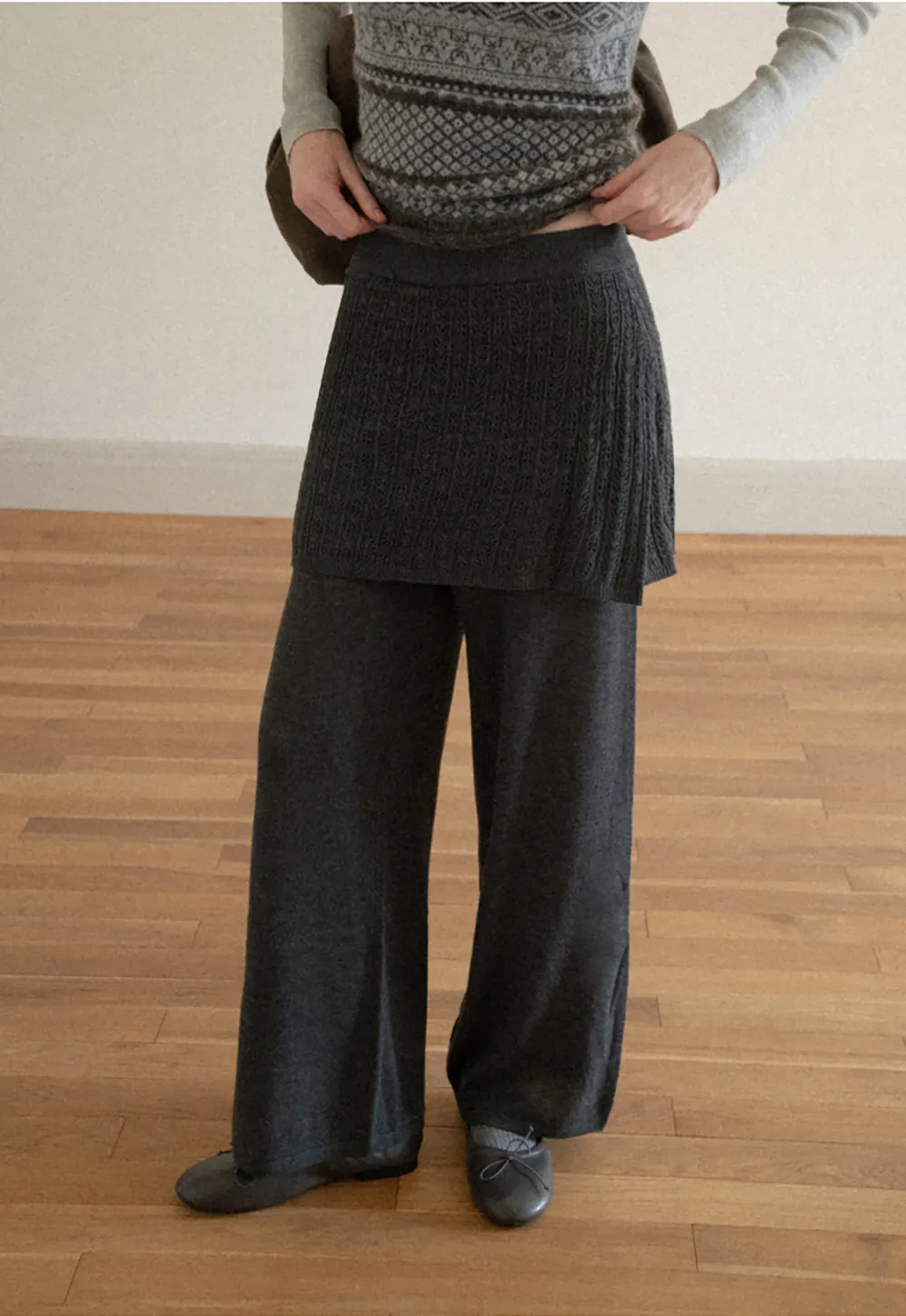 Wide Leg Ribbed Knit Casual Pants