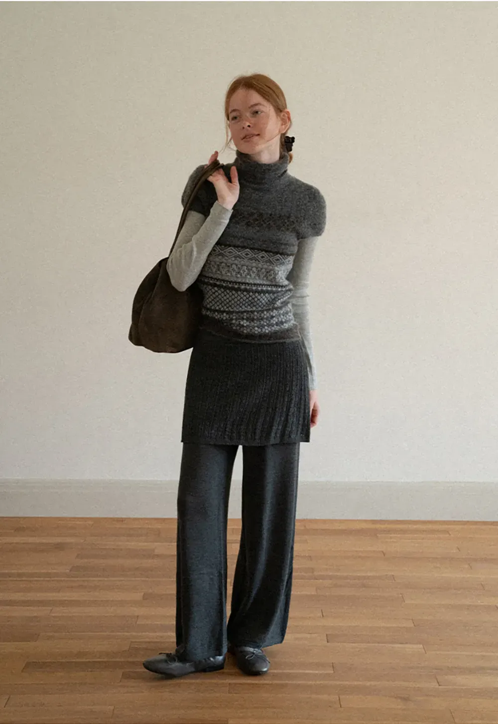 Wide Leg Ribbed Knit Casual Pants