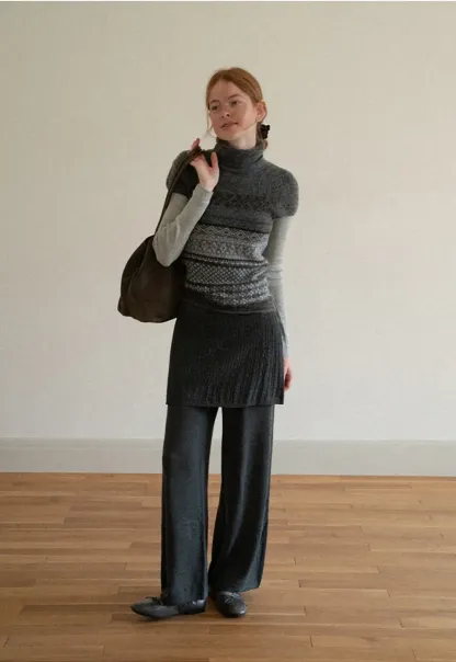 Wide Leg Ribbed Knit Casual Pants