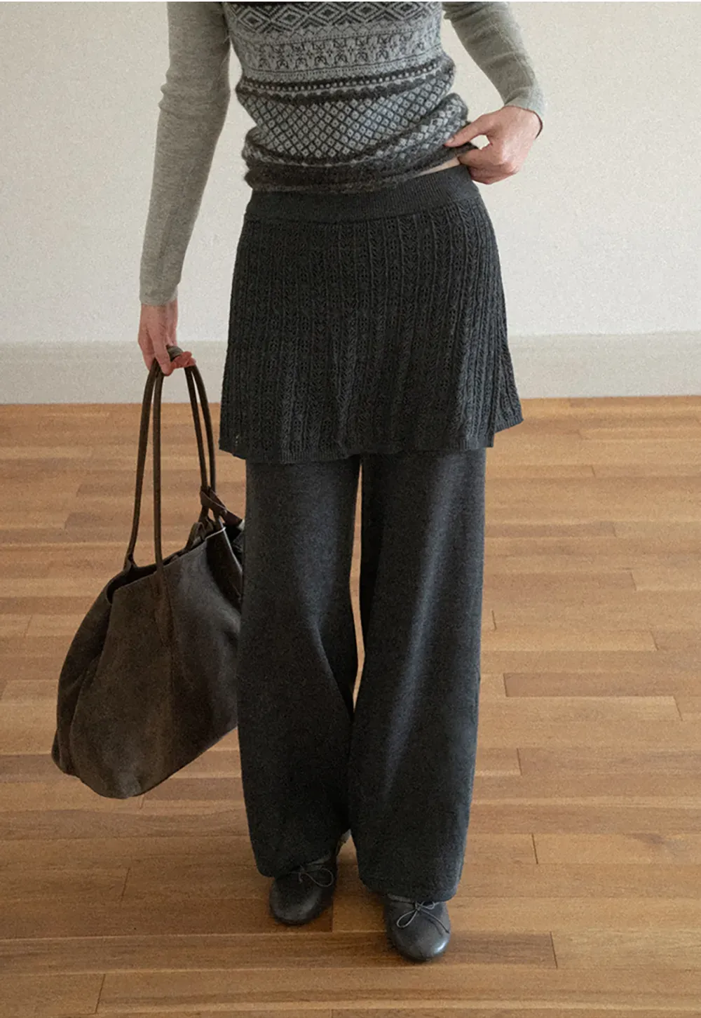 Wide Leg Ribbed Knit Casual Pants