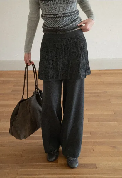 Wide Leg Ribbed Knit Casual Pants