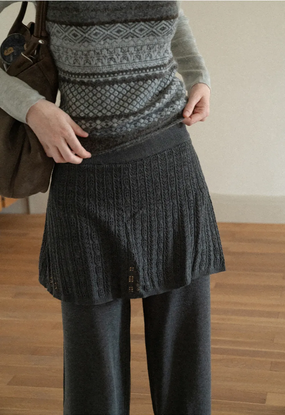 Wide Leg Ribbed Knit Casual Pants