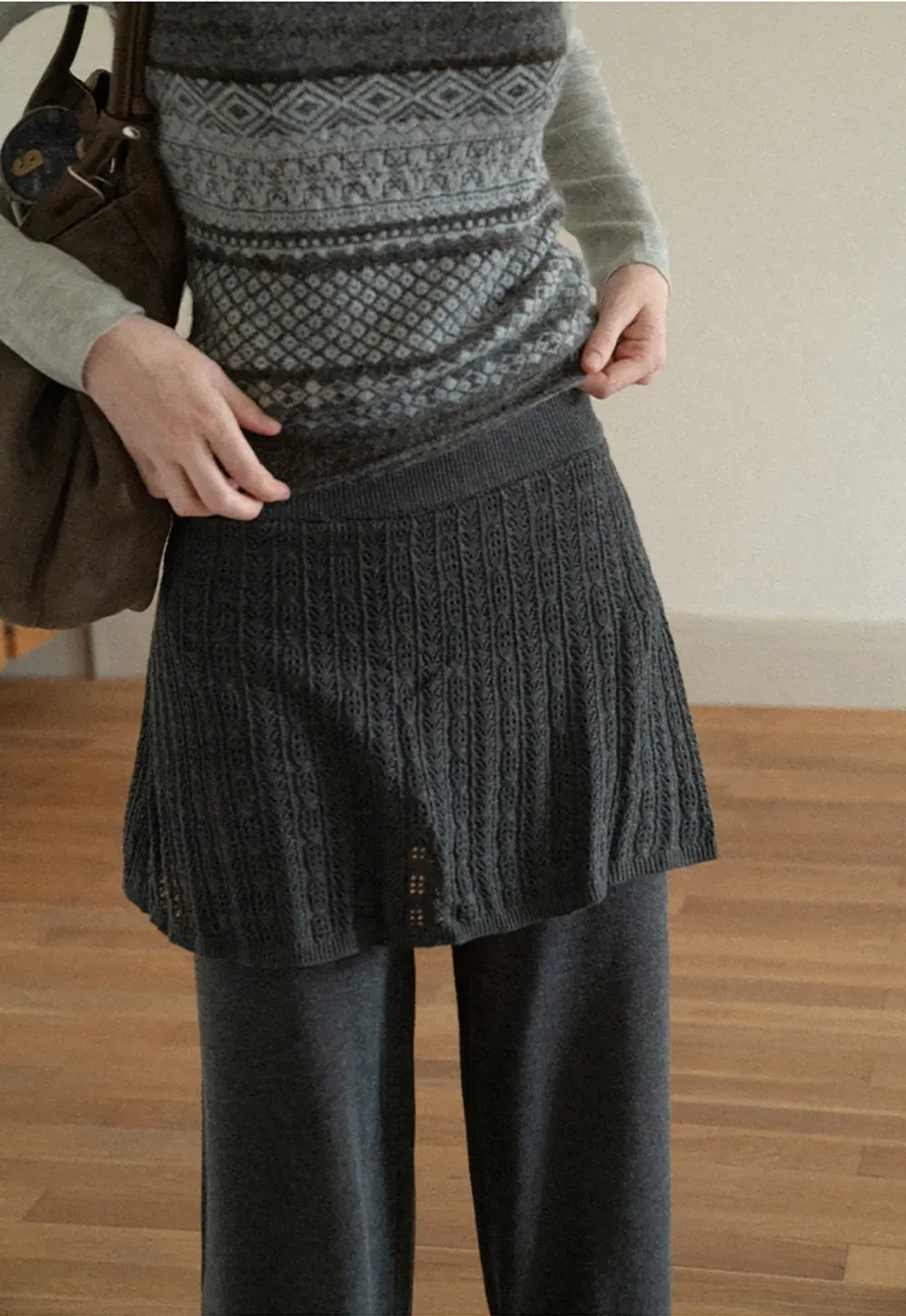 Wide Leg Ribbed Knit Casual Pants