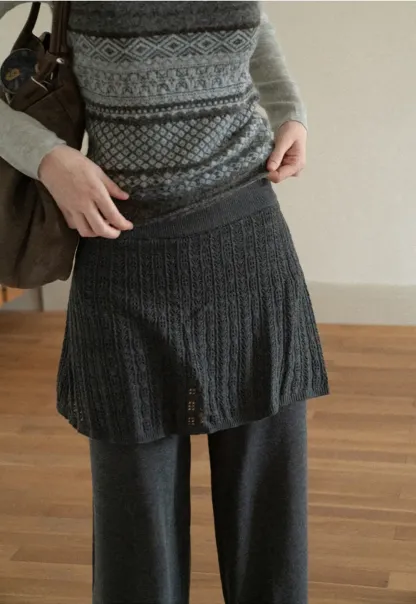 Wide Leg Ribbed Knit Casual Pants