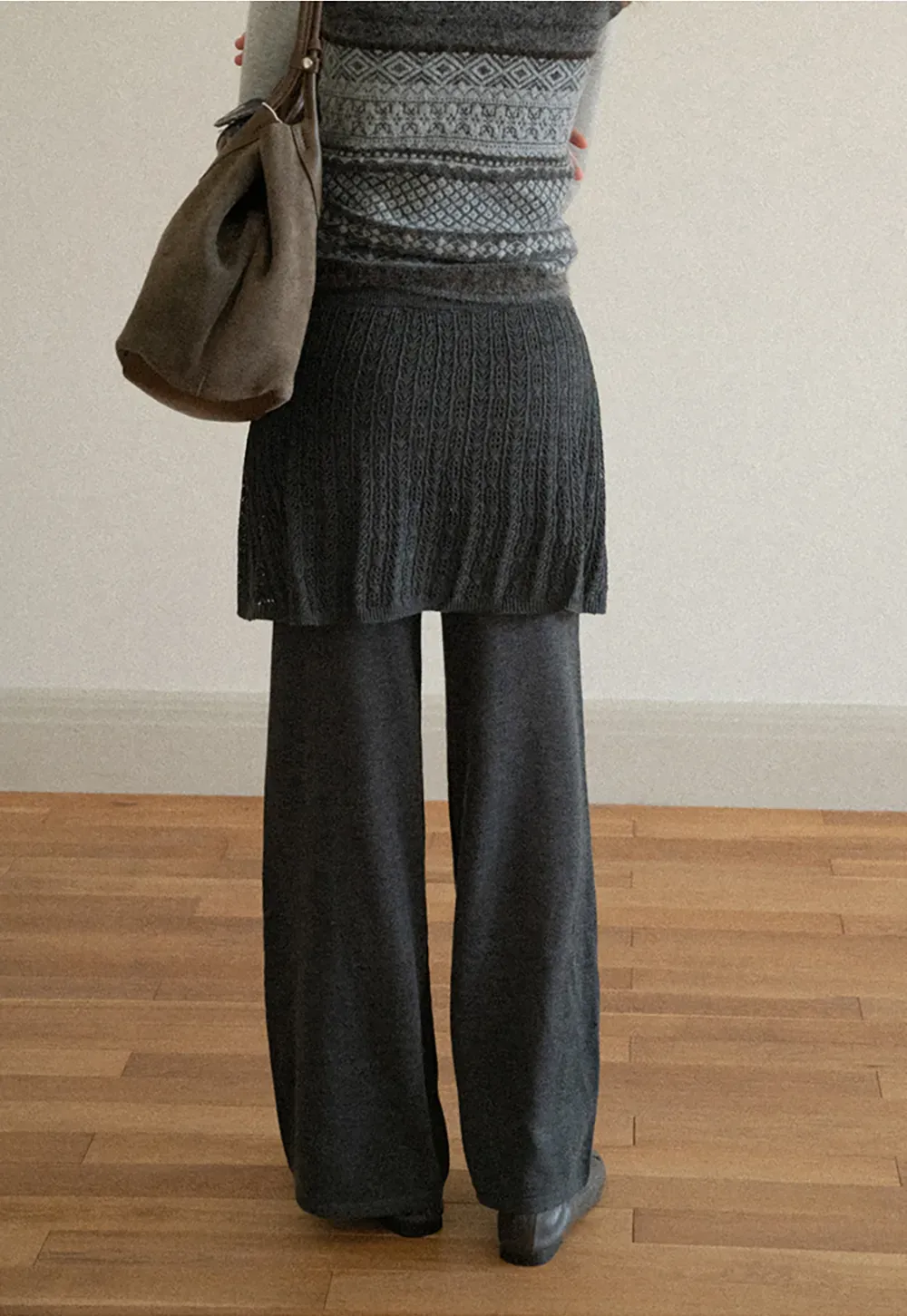 Wide Leg Ribbed Knit Casual Pants