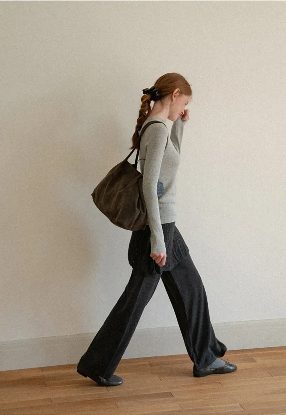 Wide Leg Ribbed Knit Casual Pants