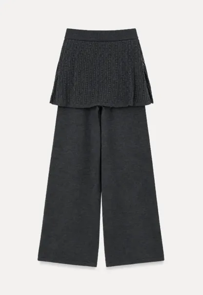 Wide Leg Ribbed Knit Casual Pants