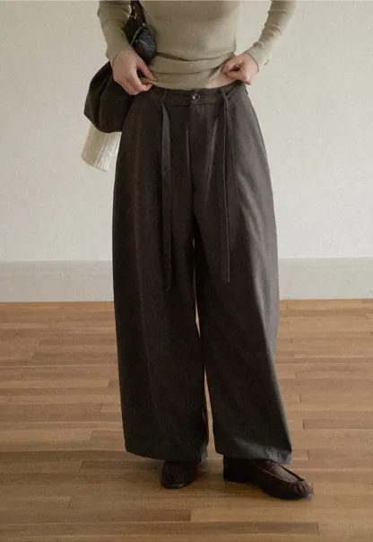 High Waist Wide Leg Pleated Casual Pants