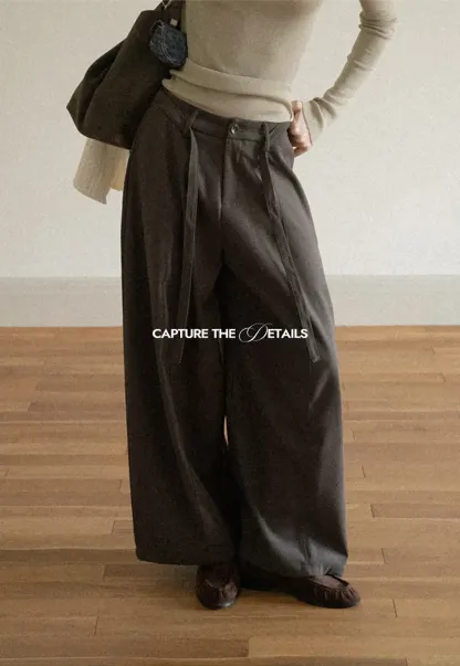 High Waist Wide Leg Pleated Casual Pants