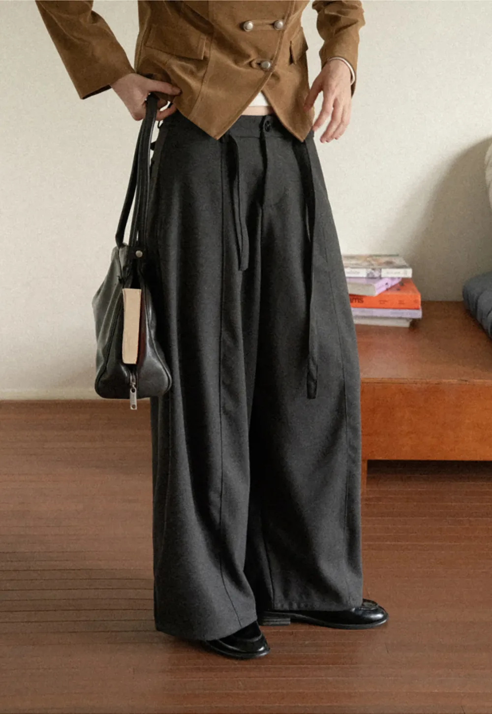 High Waist Wide Leg Pleated Casual Pants