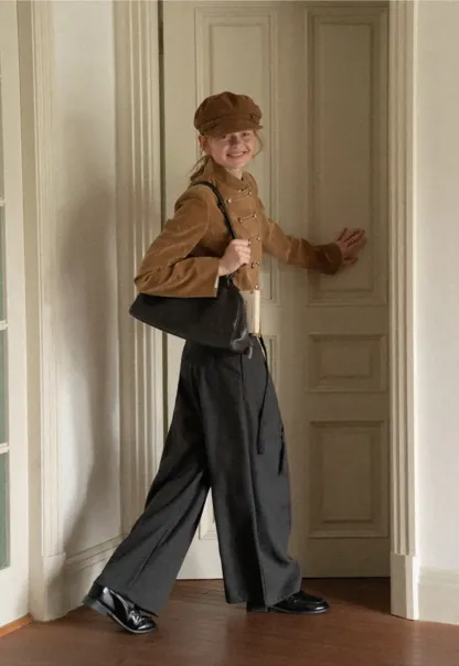 High Waist Wide Leg Pleated Casual Pants