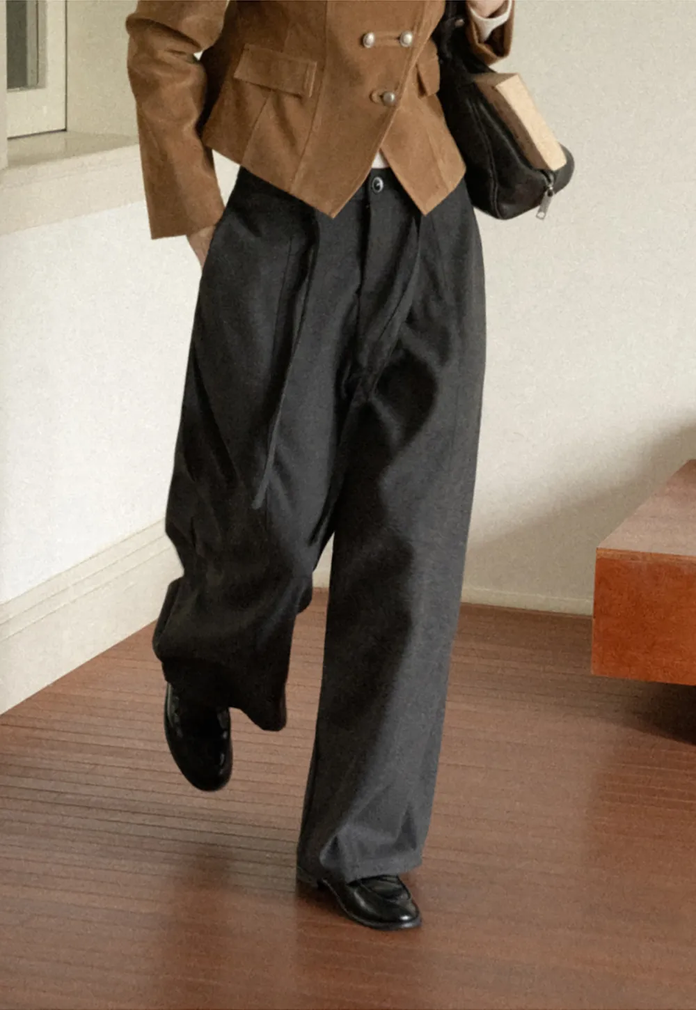 High Waist Wide Leg Pleated Casual Pants