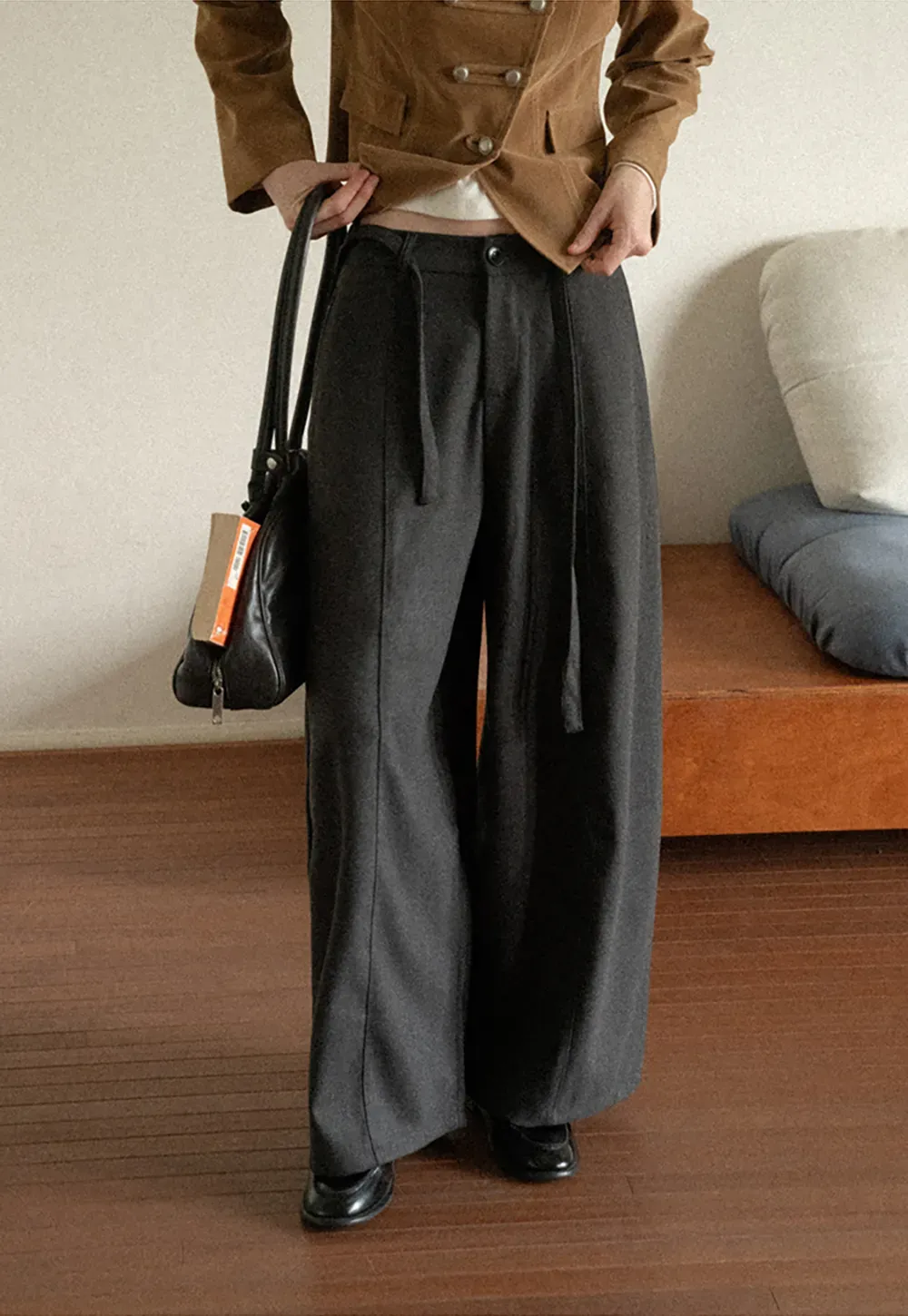 High Waist Wide Leg Pleated Casual Pants