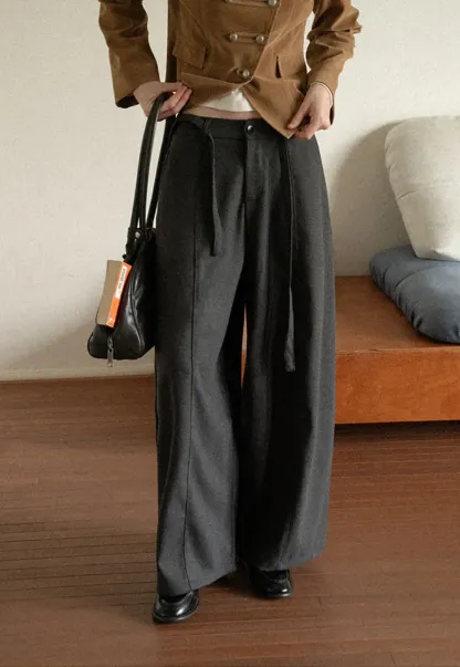 High Waist Wide Leg Pleated Casual Pants