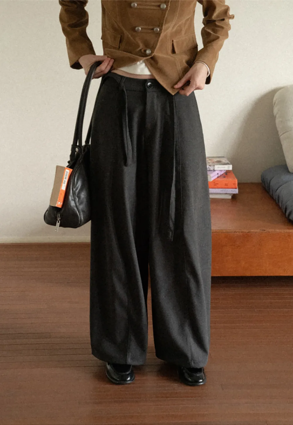 High Waist Wide Leg Pleated Casual Pants