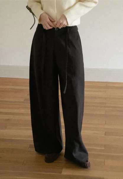 High Waist Wide Leg Pleated Casual Pants