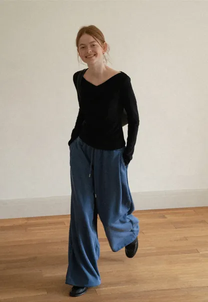 Wide Leg Drawstring Waist Casual Pants