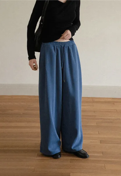 Wide Leg Drawstring Waist Casual Pants