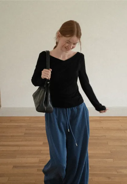 Wide Leg Drawstring Waist Casual Pants