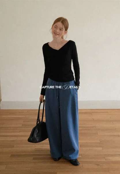 Wide Leg Drawstring Waist Casual Pants