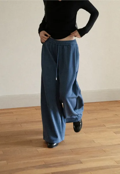 Wide Leg Drawstring Waist Casual Pants