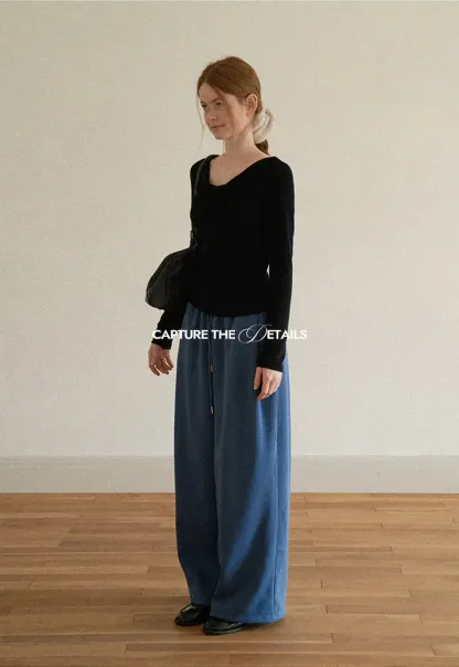 Wide Leg Drawstring Waist Casual Pants