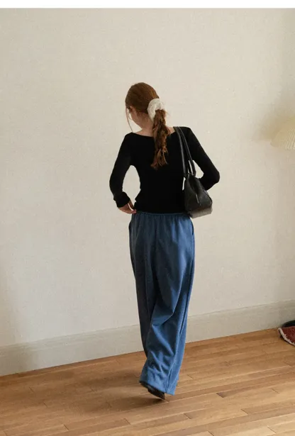 Wide Leg Drawstring Waist Casual Pants
