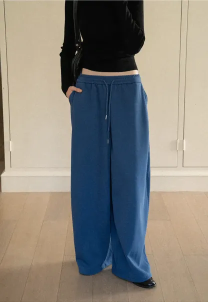 Wide Leg Drawstring Waist Casual Pants