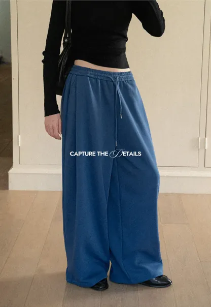 Wide Leg Drawstring Waist Casual Pants
