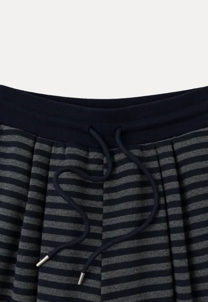 Striped Wide Leg Drawstring Casual Pants