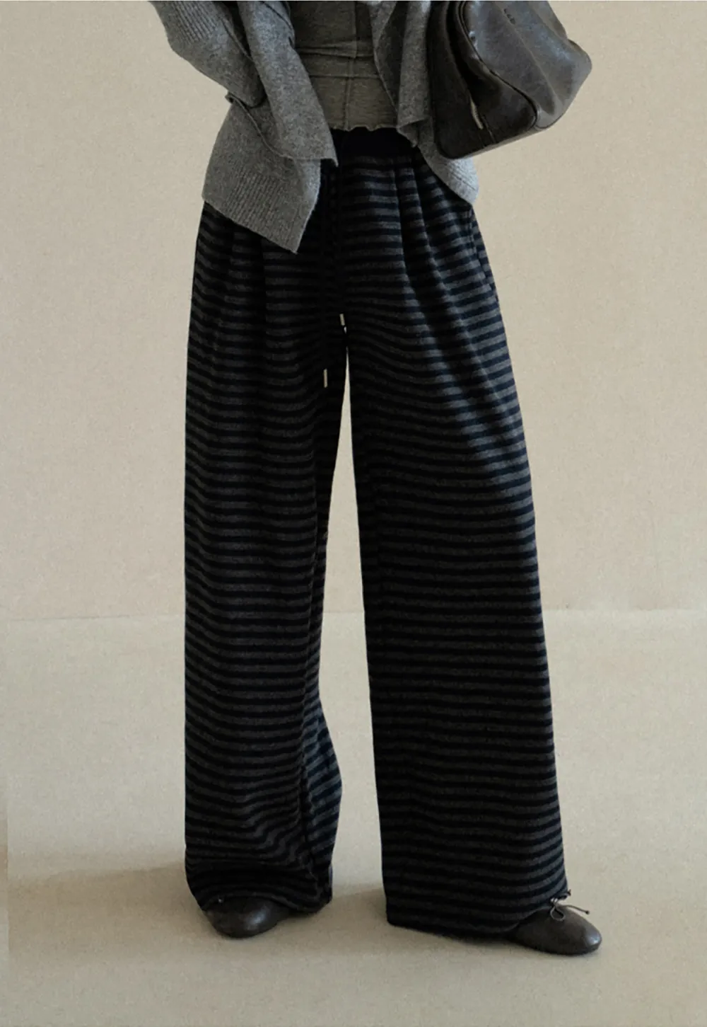 Striped Wide Leg Drawstring Casual Pants