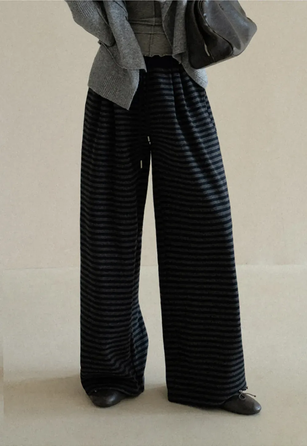 Striped Wide Leg Drawstring Casual Pants