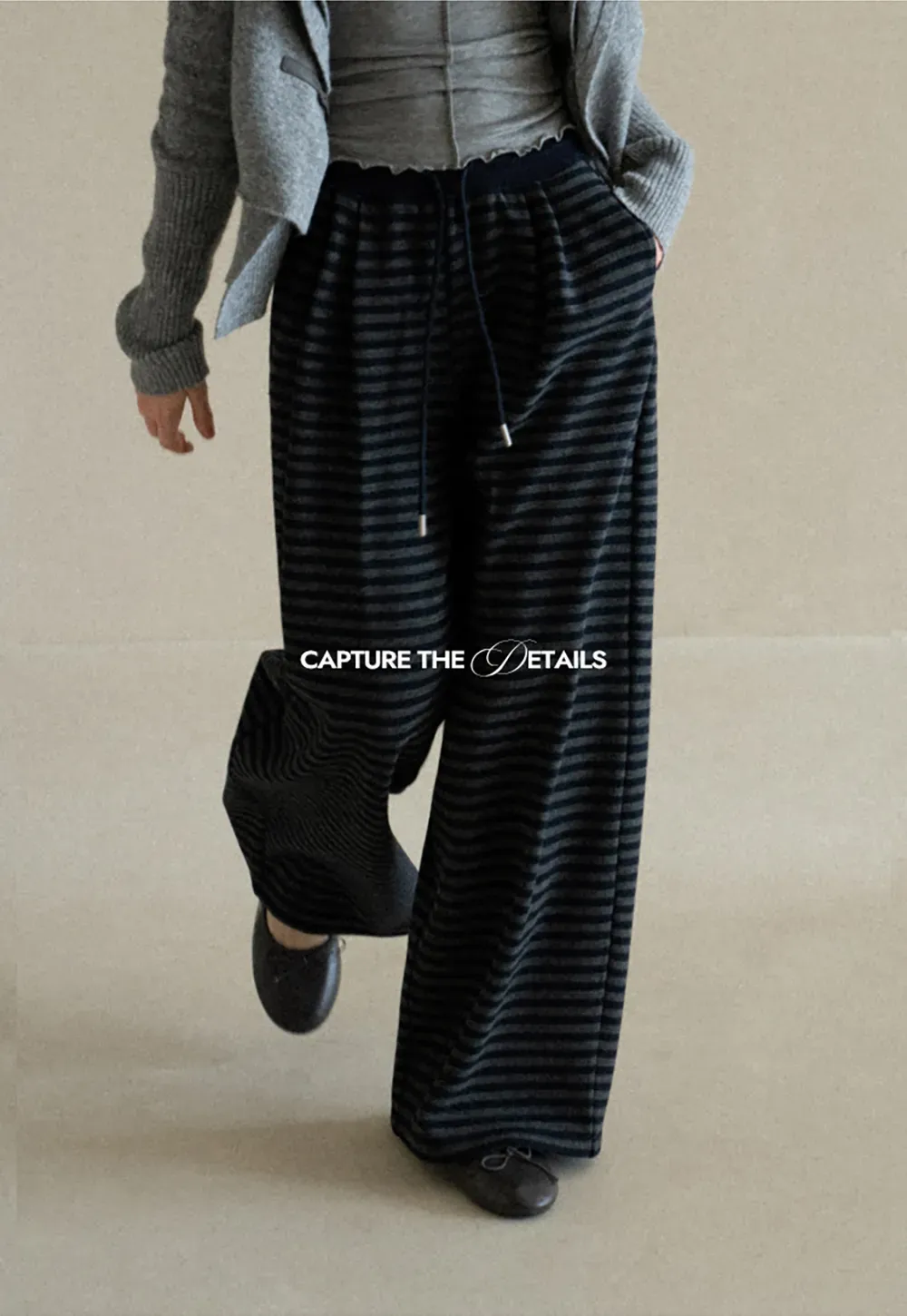 Striped Wide Leg Drawstring Casual Pants