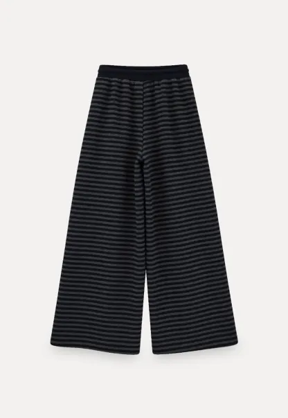 Striped Wide Leg Drawstring Casual Pants