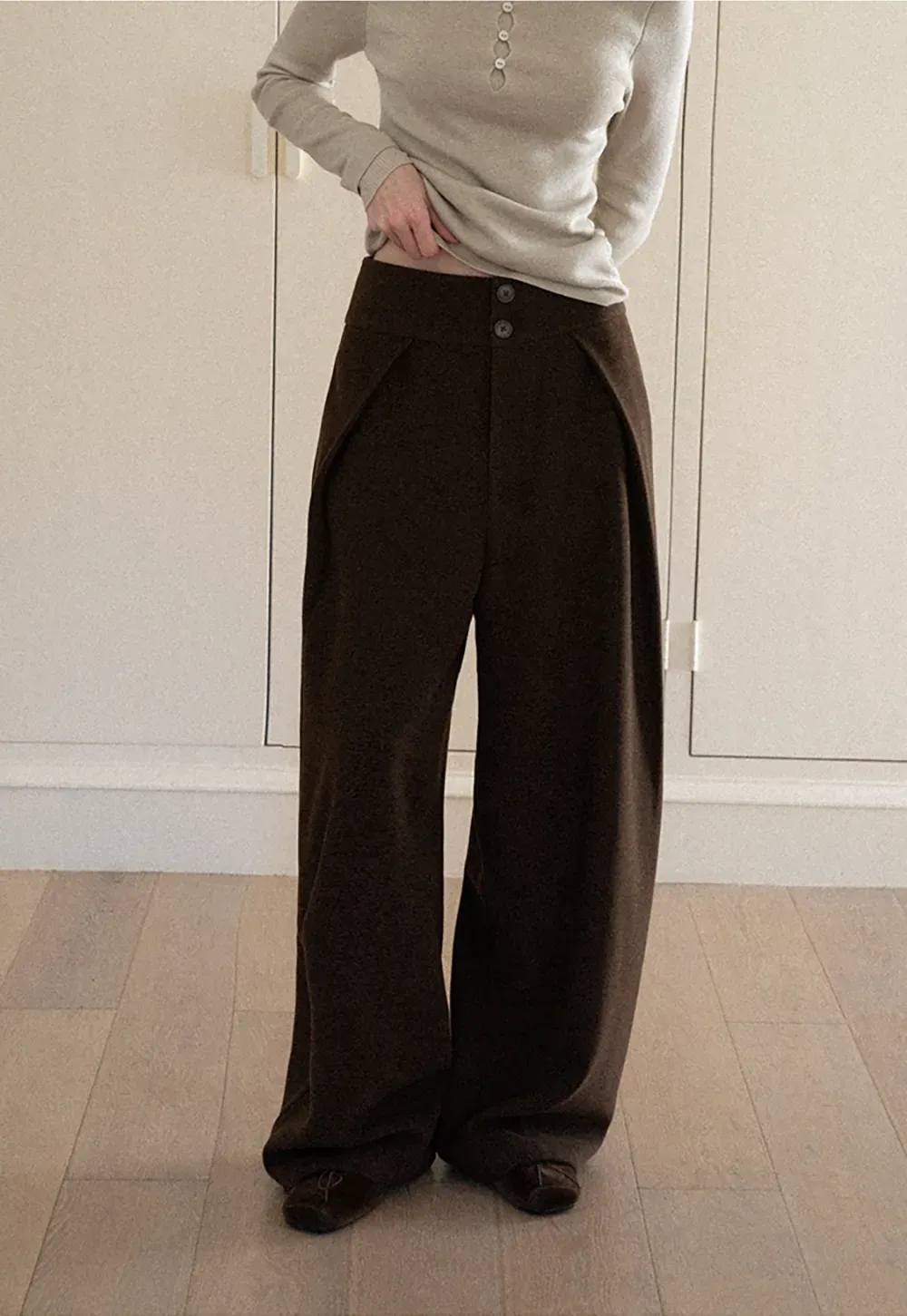 High Waist Wide Leg Pleated Casual Pants