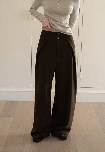 High Waist Wide Leg Pleated Casual Pants