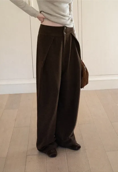 High Waist Wide Leg Pleated Casual Pants